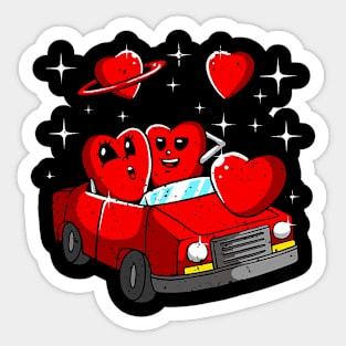 Heart Riding Car Valentines Day Funny Space Love Sticker